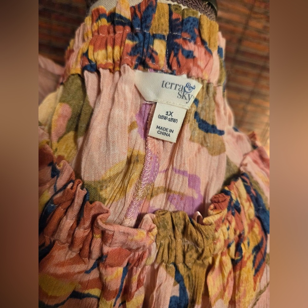 Terra & Sky Floral Off-Shoulder Tunic in Pink, Mustard & Navy - Picture 2 of 9